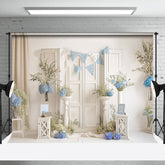 Aperturee - Vintage White Room Blue Floral Cake Smash Backdrop